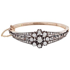 Early Victorian Diamond Yellow Gold and Silver Bangle Bracelet
