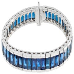Carre Cut Sapphire Platinum Tennis Bracelet