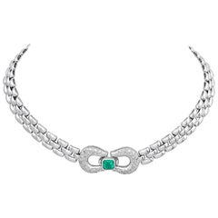 Emerald and Diamond Horseshoe White Gold Necklace