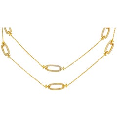 Diamond with Eight Pave Set Diamonds Station White Gold Necklace