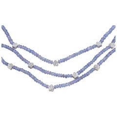 Three-Row Faceted Amethyst Bead with Pavé Diamond Star Accents Gold Necklace
