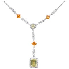 Diamond with Citrine, Golden Topaz White Gold Drop Necklace