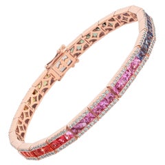 Bracelet en or rose Rainbow Diamonds et saphirs taille princesse multicolores