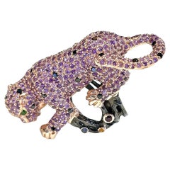 Bochic “Orient” Panthere Amethyst & Sapphire Ring Set In 18K Gold & Silver
