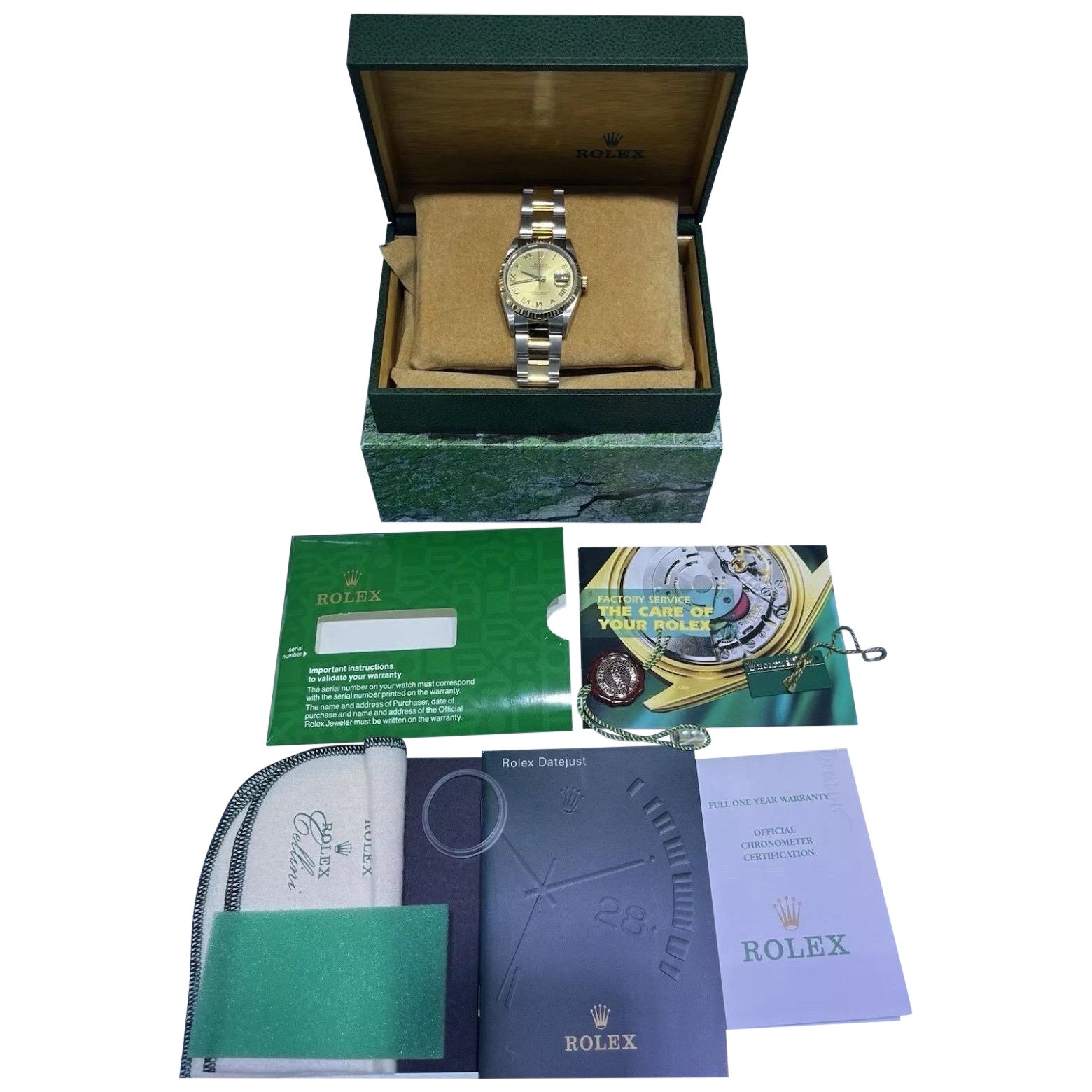 Rolex Datejust 18k Yellow Gold & Steel Champagne Dial 36mm Oyster Watch Full Set
