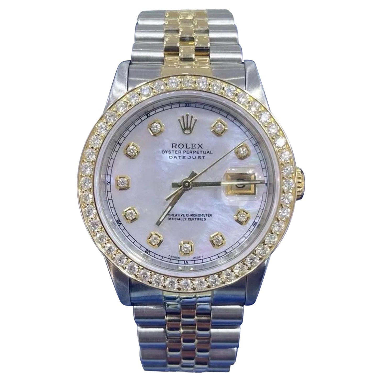 Rolex DateJust 36mm MOP Diamond Dial Bezel 18K Gold Steel Jubilee Watch 16233