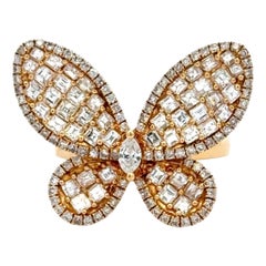 Marquise Assher Cut & Runder Diamant-Schliff Schmetterlings-Cocktailring 1,70 CTS 18KT Gold