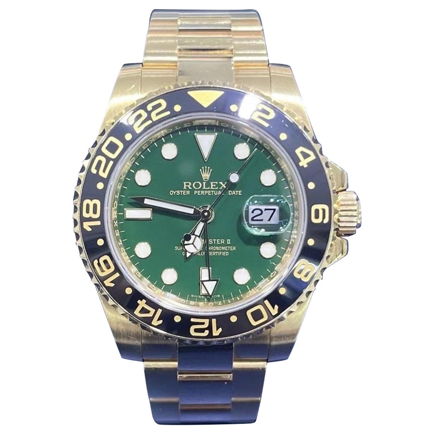 Rolex GMT-Master II Esfera VERDE Cerámica Negra Oro Amarillo 18K 40mm Oyster 116718 en venta