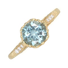 Runder Aquamarin-Kronleuchter-Ring (ca. 0,90 Karat), 18 Karat Gelbgold