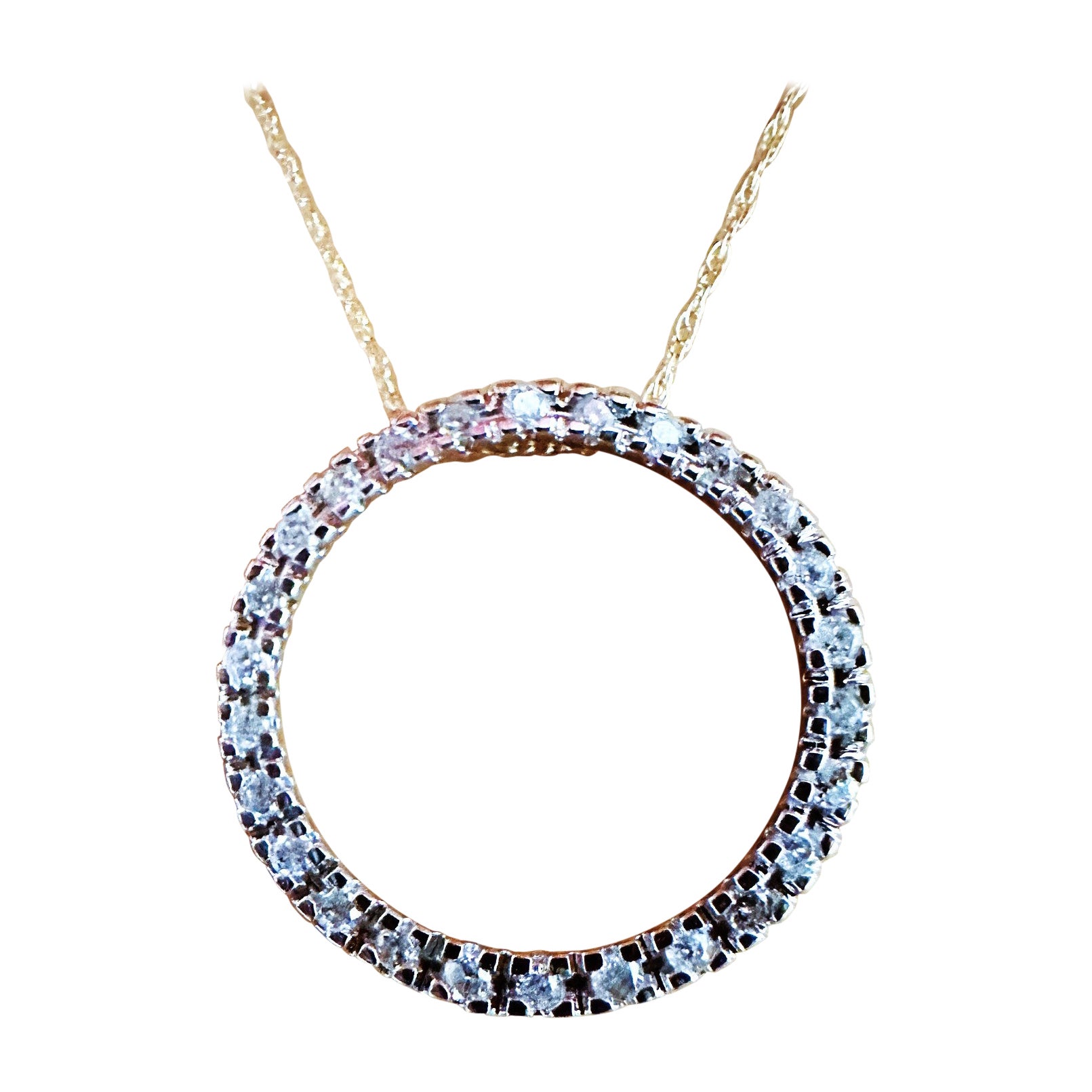 10k Yellow Gold .52 Carat Diamond Circle Pendant Necklace - Hallmarked