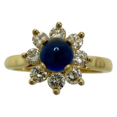 Tiffany & Co. Cabochon Round Sapphire And Diamond 18k Gold Cluster Flower Ring