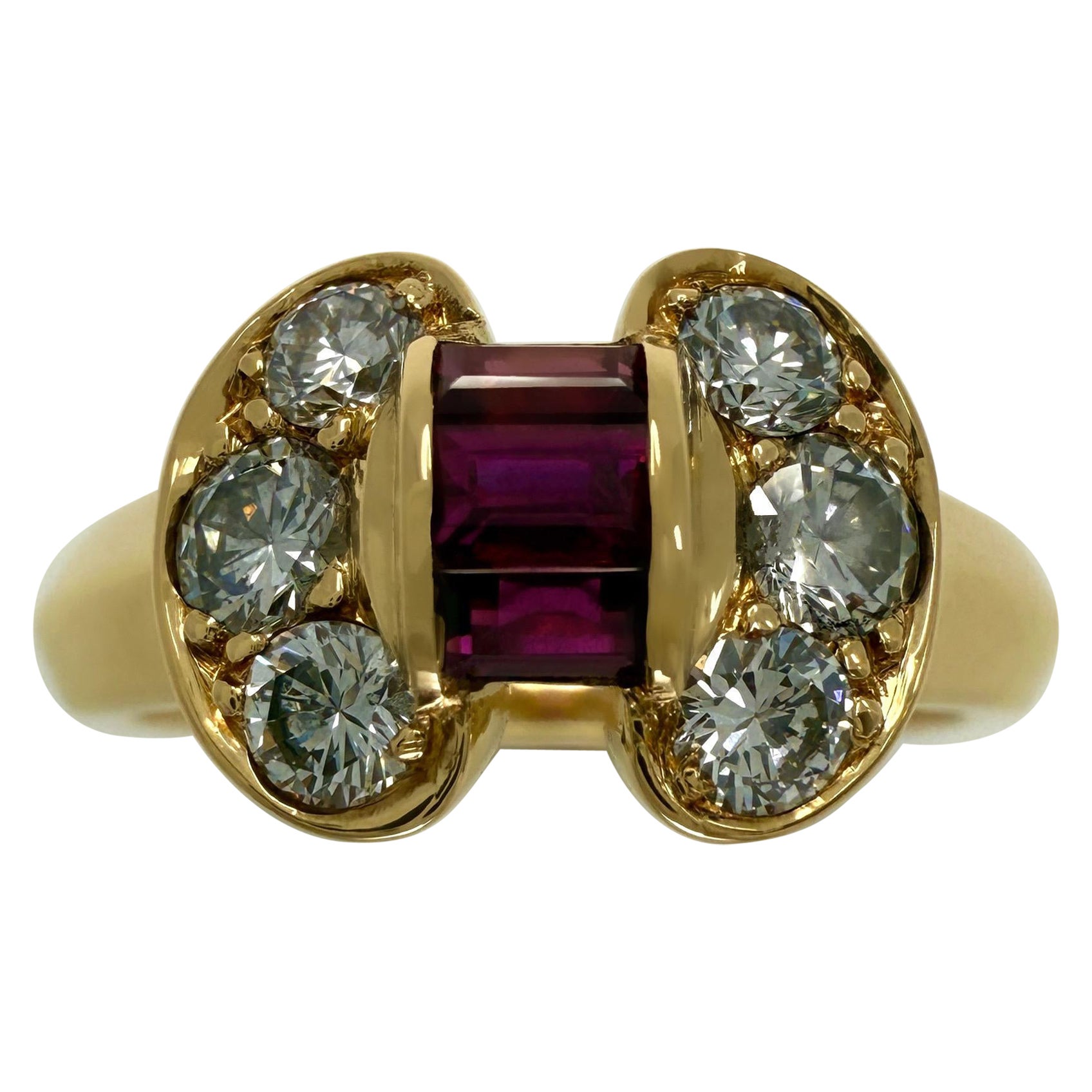 Rare Vintage Van Cleef & Arpels Ruby & Diamond Ribbon Bow 18k Yellow Gold Ring