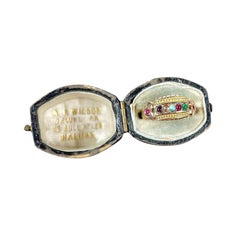 Bague victorienne ancienne en or 15 carats, améthyste, diamant, opale, rubis et émeraude