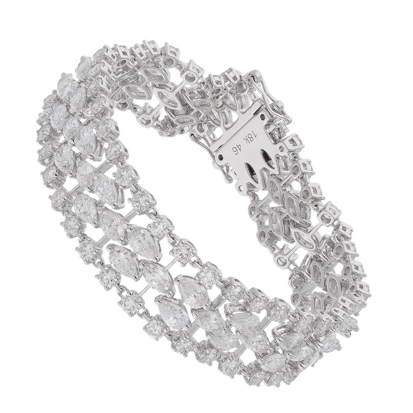 Natural 19.20 Carat Marquise Pear Diamond Bracelet 18 Karat White Gold Jewelry