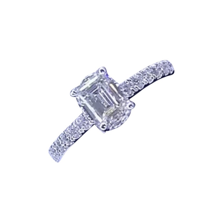 GIA Certified 1.00 Carat Emerald Shape Diamond 18K Gold Solitaire Ring