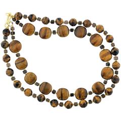 Natural Tiger Eye and Smoky Quartz Necklace