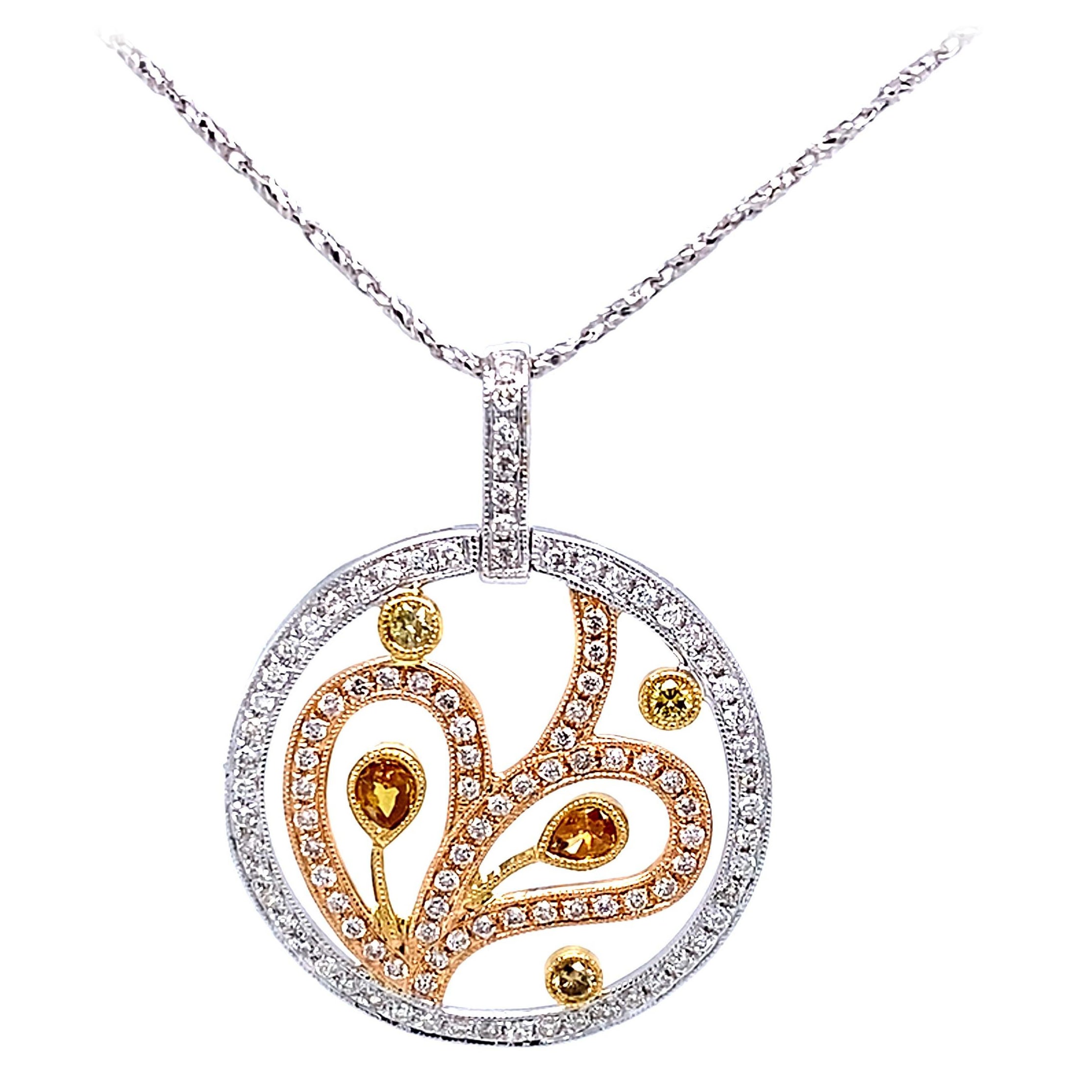 1.01ct Yellowish Diamond Round Shape Pendant Necklace 18k