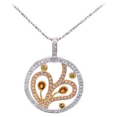 1.01ct Yellowish Diamond Round Shape Pendant Necklace 18k