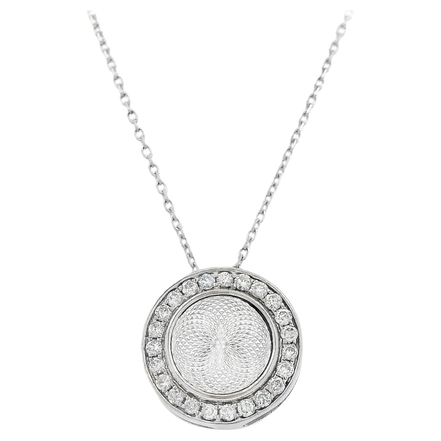 Natural Diamond & White Gold Round Pendant Necklace