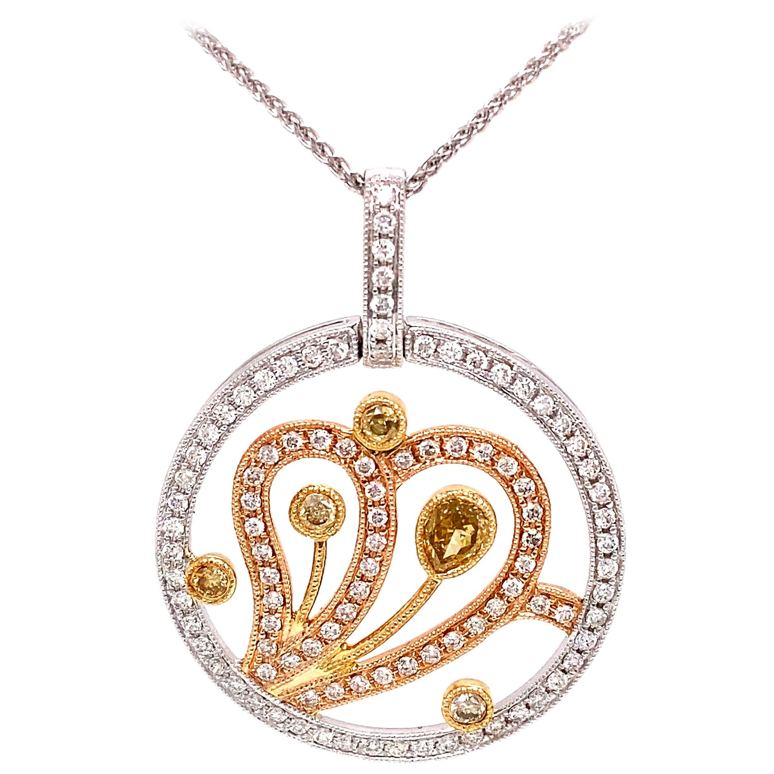 1.04ct Yellowish Diamond Heart Motif Pendant Necklace 18k