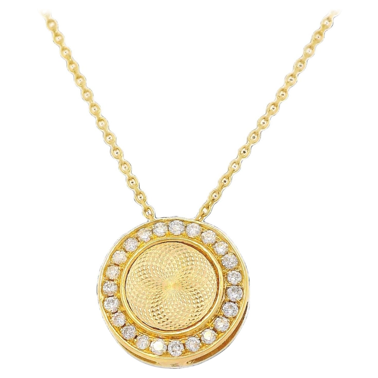 Natural Diamond & Yellow Gold Round Pendant Necklace