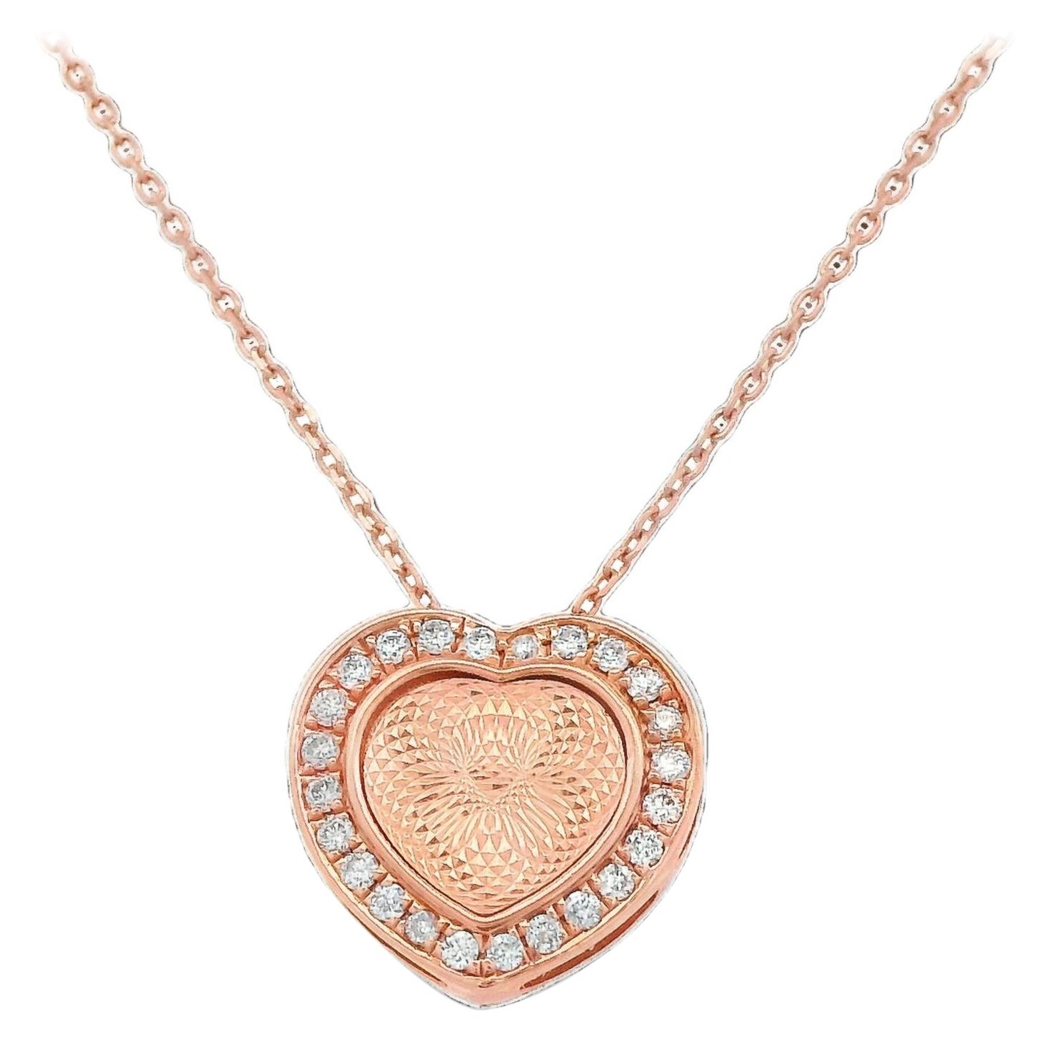 Natural Diamond & Rose Gold Heart Shape Pendant Necklace