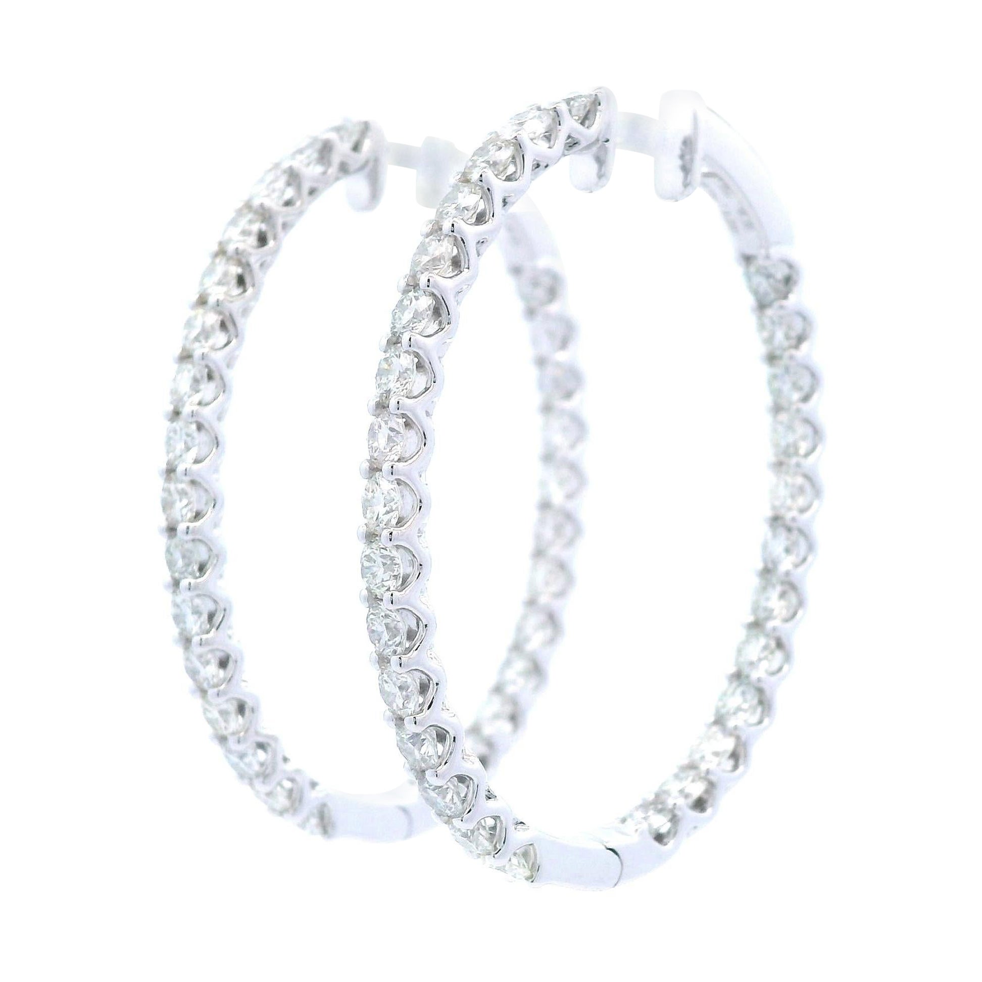 4.33 Carat Round Diamond Hoop Earrings White Gold