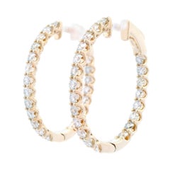 Pendientes de aro de diamante redondo de 2.95 quilates Oro amarillo