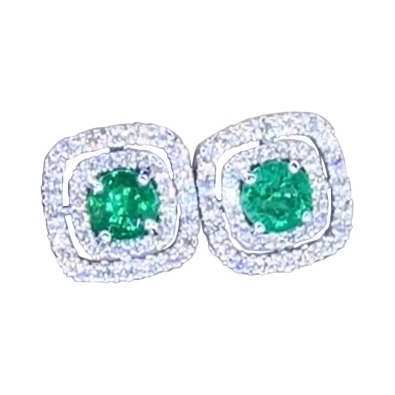 1.20 Carat Zambian Emeralds Diamonds 18K Gold Earrings