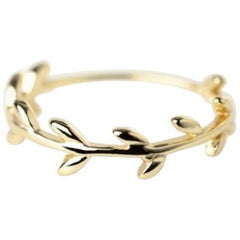 14k Or massif Minimalist Leaf Ring Band Valentines Girlfriend Branch Ring Gift.