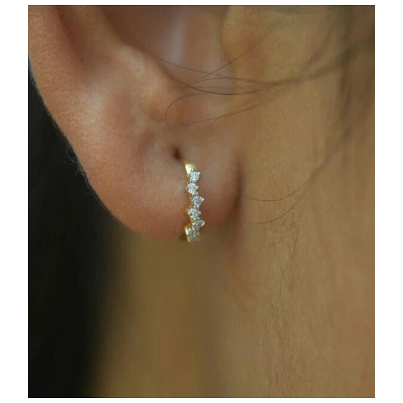 Diamond Cluster Earring 14k Solid Gold Huggie Earrings Piercing Jewelry