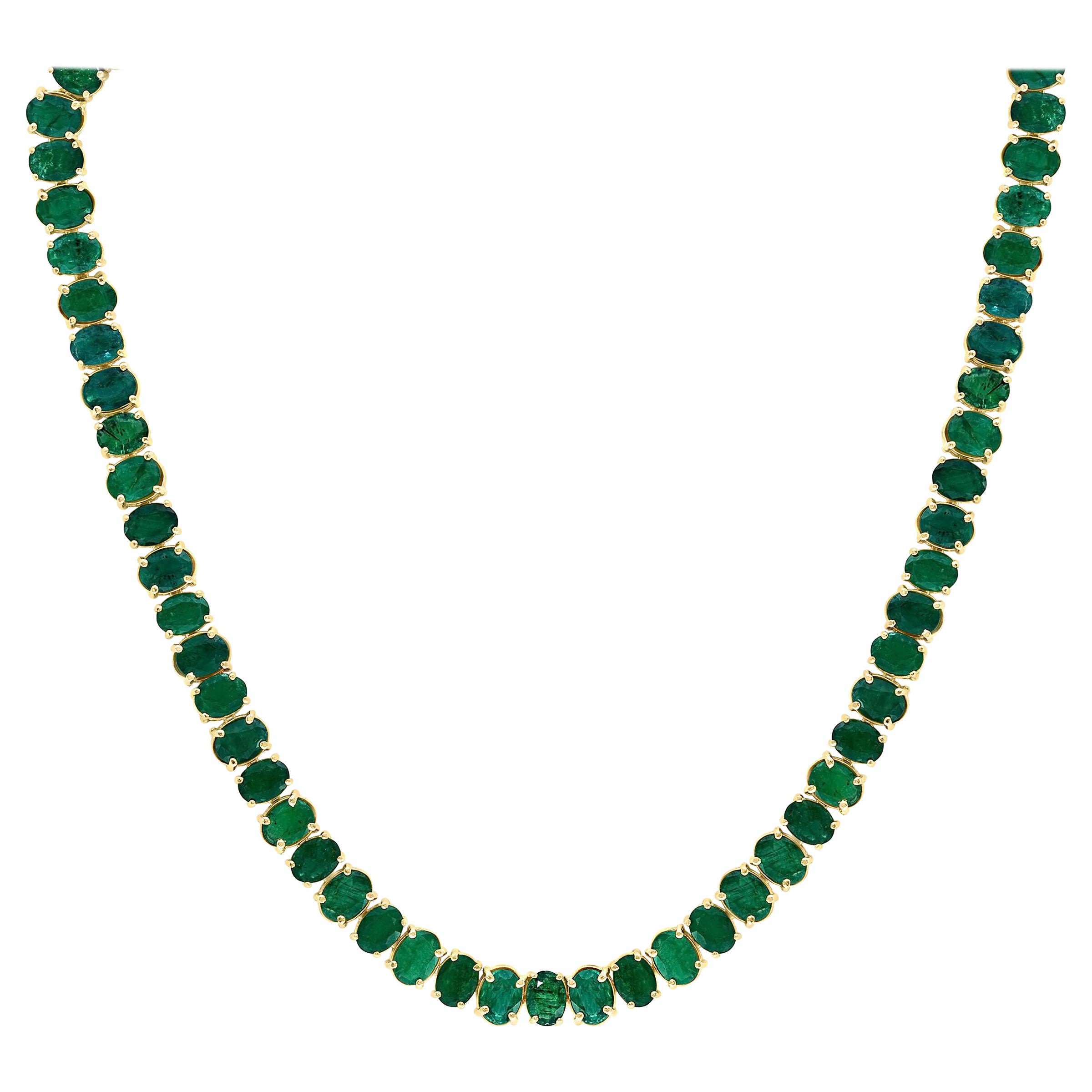 110 Ct Oval Natural Cabochon Emerald  Necklace,  14 K Gold 57.3 Gm , 18 " Long
