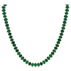 110 Ct Oval Natural Cabochon Emerald  Necklace,  14 K Gold 57.3 Gm , 18 " Long