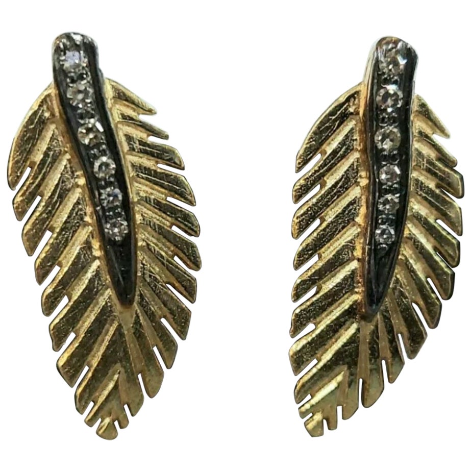 14k Solid Gold Diamond Leaf Pendant Gold Jewelry  Feather Pendant Textured Leaf