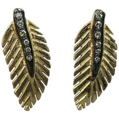 14k Solid Gold Diamond Leaf Pendant Gold Jewelry  Feather Pendant Textured Leaf