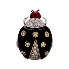 18k Two Tone Gold, Diamond & Enamel Ladybird Brooch