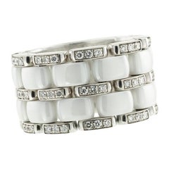 Chanel Bague flexible ultra large en céramique blanche avec diamant Taille 5.25