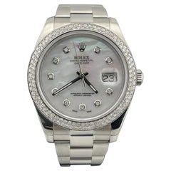 Rolex Datejust II 41mm Diamond Bezel & Dial White Mother Of Pearl Watch 116334