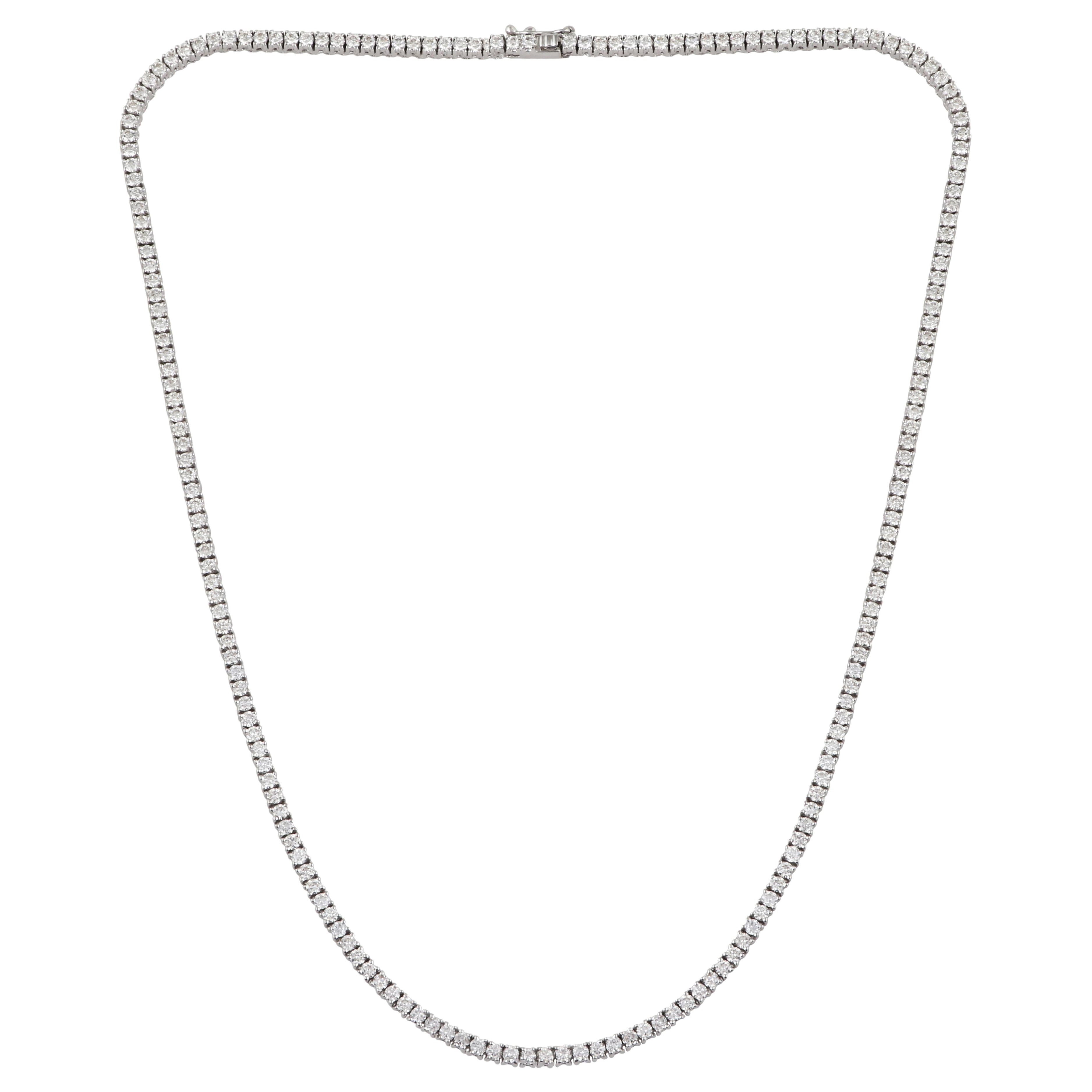Collar de oro blanco de 14 quilates con cadena de tenis de diamantes redondos talla brillante SI/H de 4,2 quilates