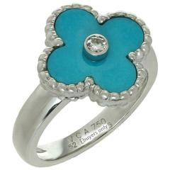 Van Cleef & Arpels Alhambra Turquoise Diamond White Gold Ring