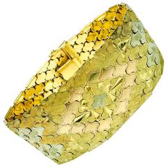 1940s Tricolor Gold Curved Link Wide Bracelet