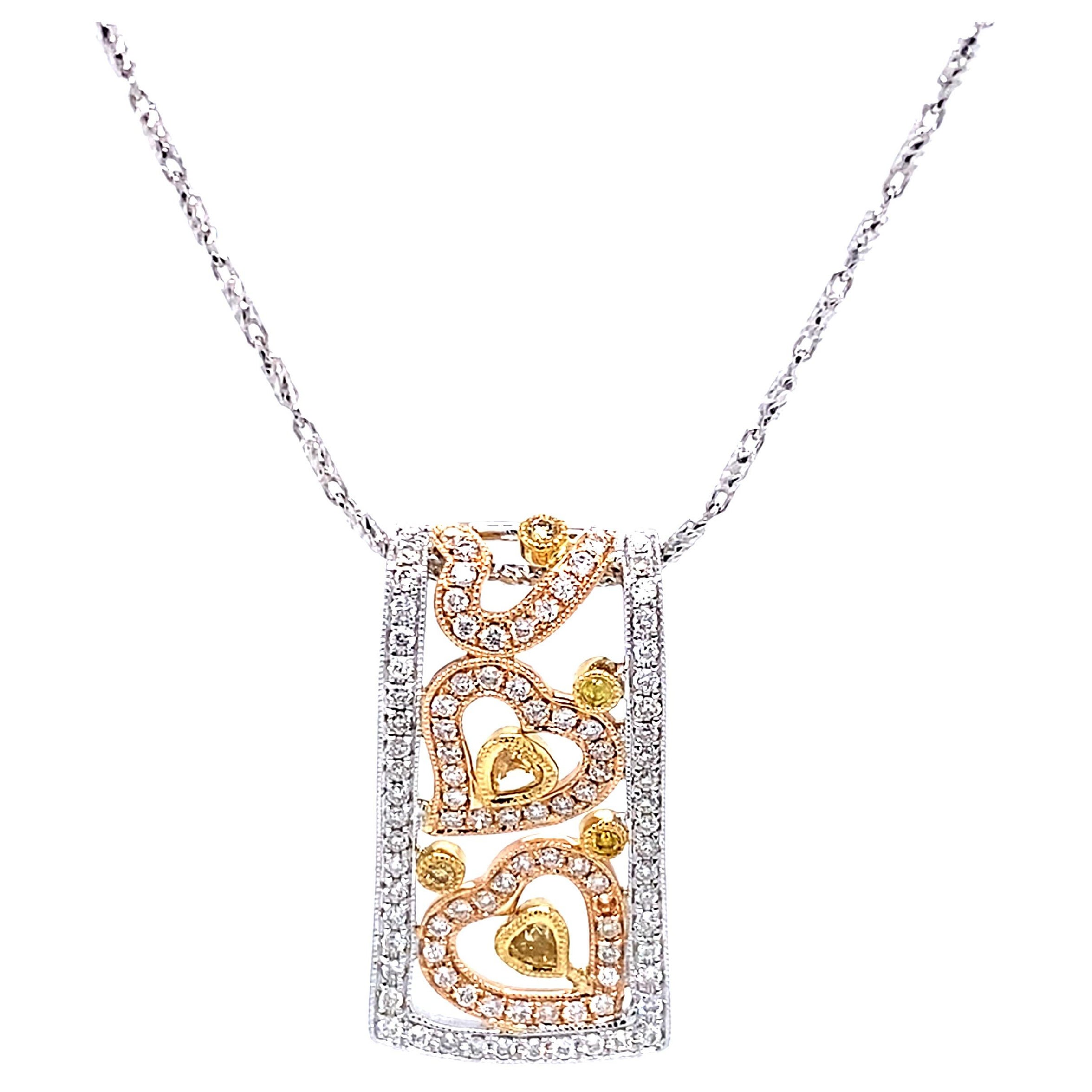 0.78ct Yellowish Diamond Heart Motif Pendant Necklace 18k