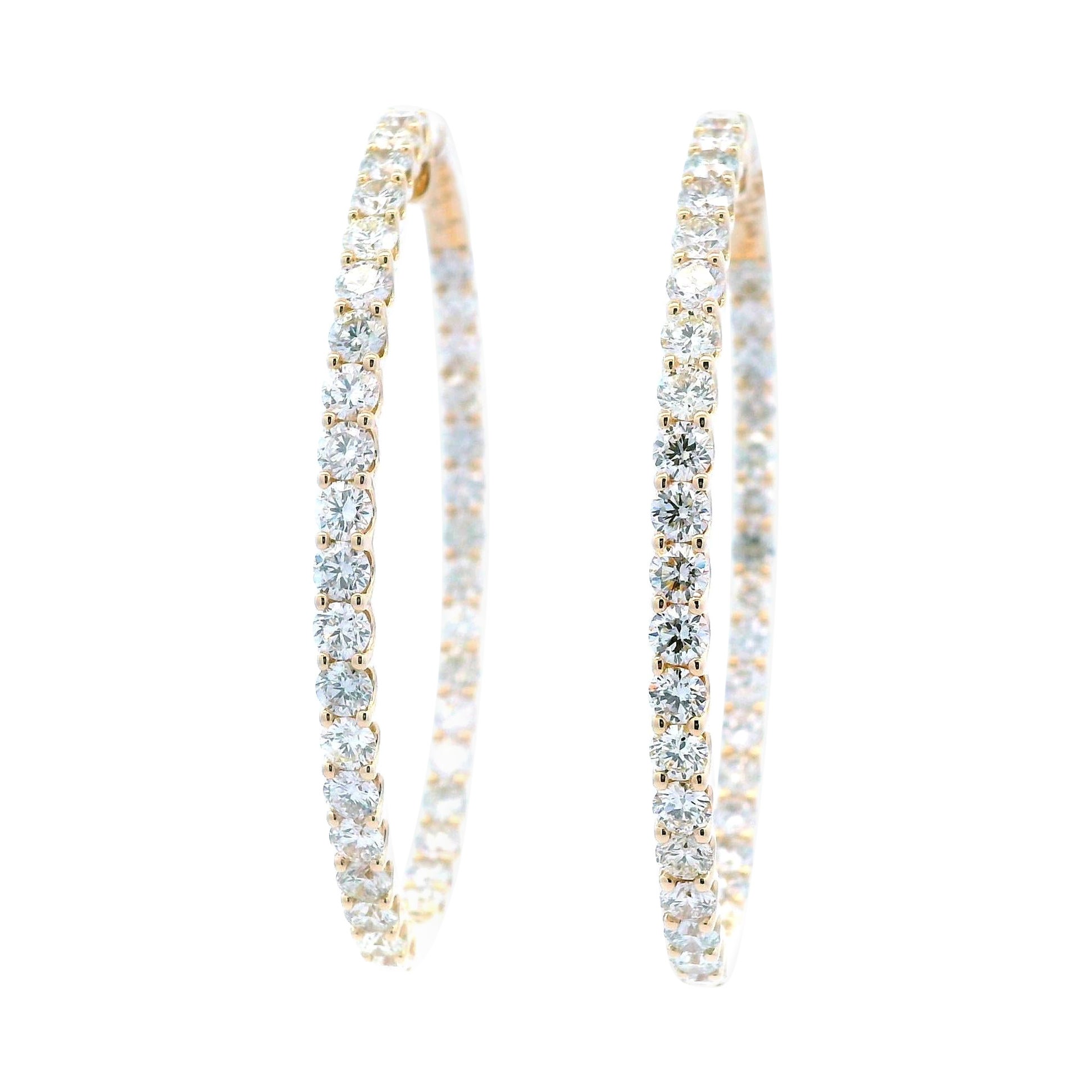 6.12 Carat Round Diamond Hoop Earrings Yellow Gold