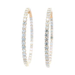 6.12 Carat Round Diamond Hoop Earrings Yellow Gold