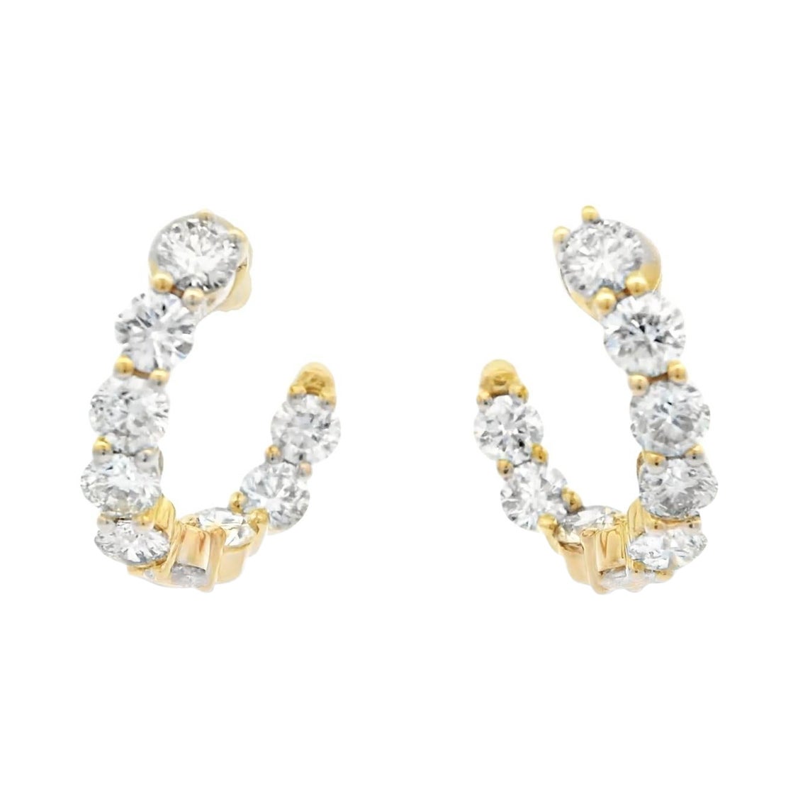 2.40 Carat Round Diamond Hoop Earrings Yellow Gold