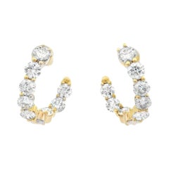 2.40 Carat Round Diamond Hoop Earrings Yellow Gold