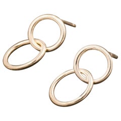 14k White Gold Circle Hoop Earring Pair Minimalist Dainty Stud Modern Earring.