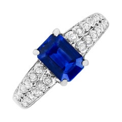 Vintage Emerald Cut Sapphire and Diamond Ring (Approx. 1-Carat), Platinum