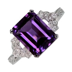 Bague améthyste taille émeraude (environ 3,00 carats), or blanc 18k