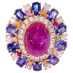 Bochic Ruby, Tanzanite & Fancy Sapphire Candy Cocktail Ring Set 18K Gold & Silve